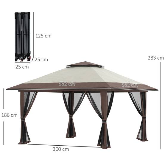Sans Marque - Tente pliante pop-up à hauteur réglable, protection UV50+, double toit et moustiquaires, 4 x 4 x 2,8 m, beige - Image 5