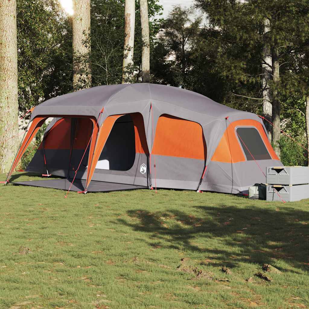 Grande Tente Familiale 9 Personnes Dôme Polyester Imperméable 3 Chambres pour Groupe Gris et Orange – ComfortXL Outdoor Living - Image 3