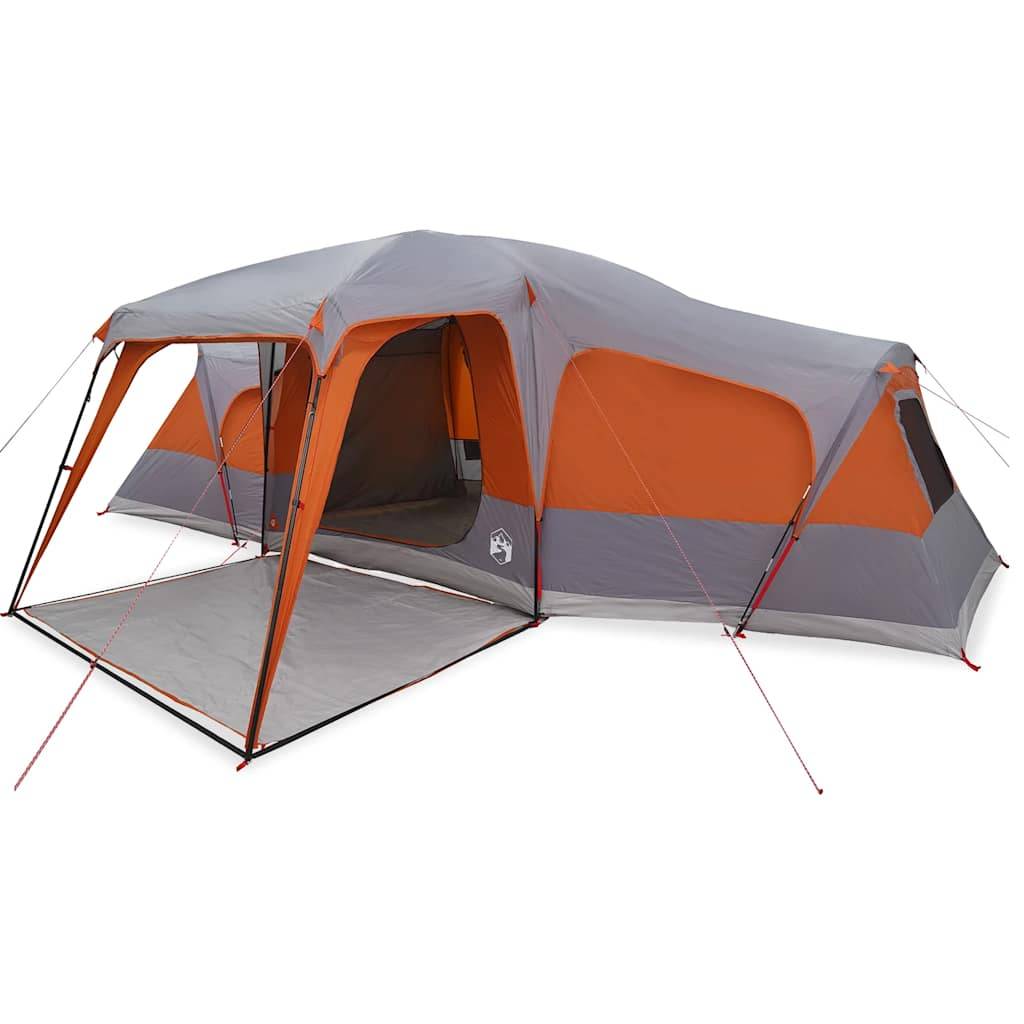 Grande Tente Familiale 9 Personnes Dôme Polyester Imperméable 3 Chambres pour Groupe Gris et Orange – ComfortXL Outdoor Living - Image 2