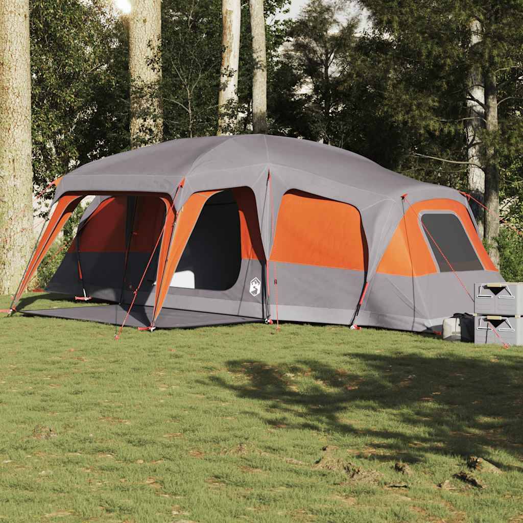 Grande Tente Familiale 9 Personnes Dôme Polyester Imperméable 3 Chambres pour Groupe Gris et Orange – ComfortXL Outdoor Living - Image 1