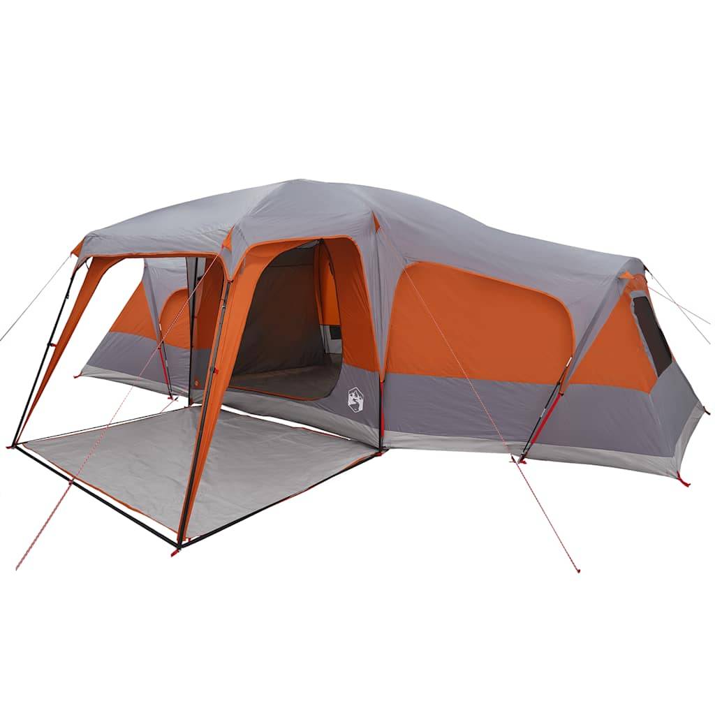 Grande Tente Familiale 9 Personnes Dôme Polyester Imperméable 3 Chambres pour Groupe Gris et Orange – ComfortXL Outdoor Living - Image 4