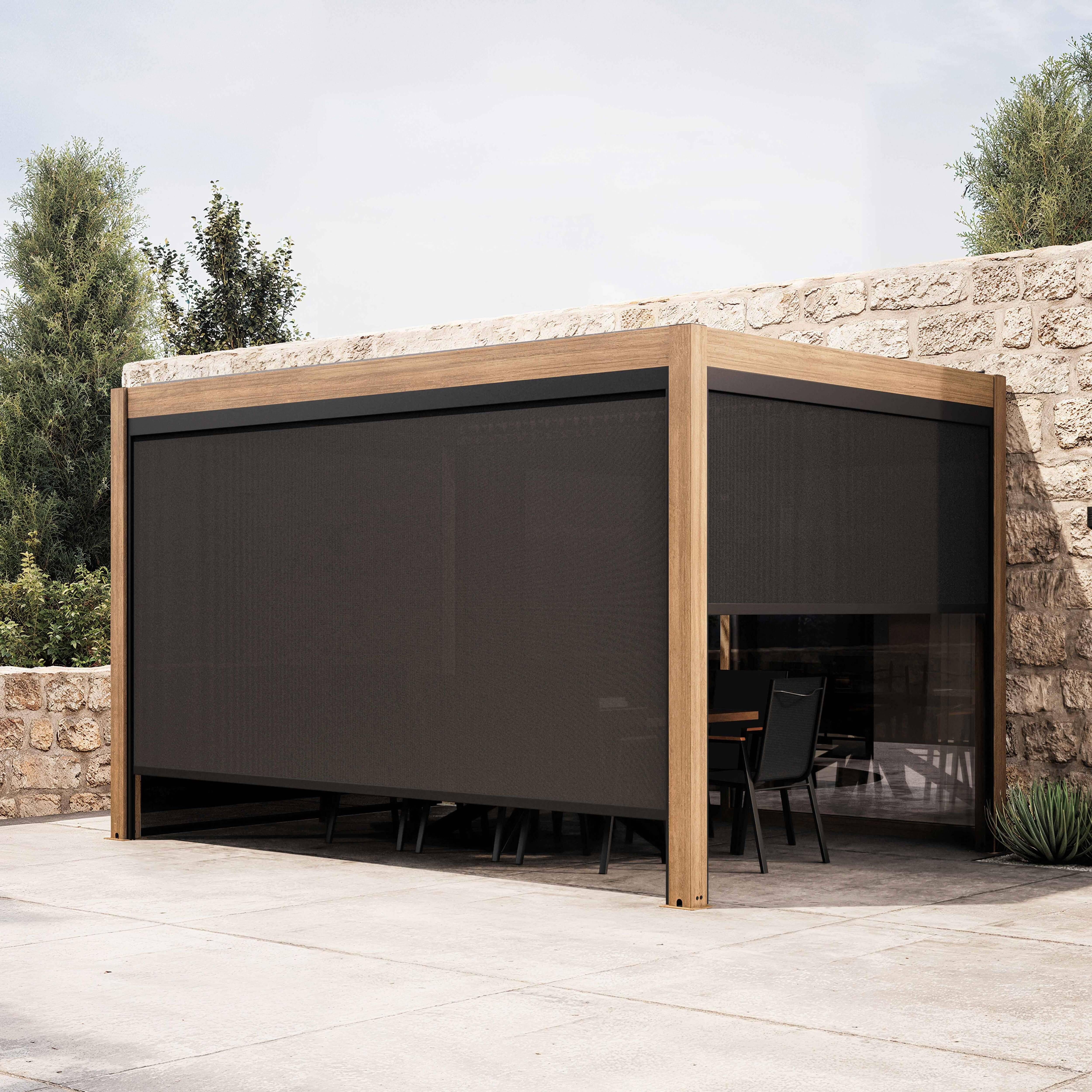 Oviala - Pergola bioclimatique autoportée 3x4m et 3 stores bois gris Athenes - Oviala - Image 1