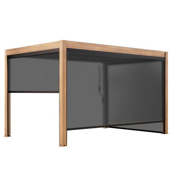 Oviala - Pergola bioclimatique autoportée 3x4m et 3 stores bois gris Athenes - Oviala - Image 2