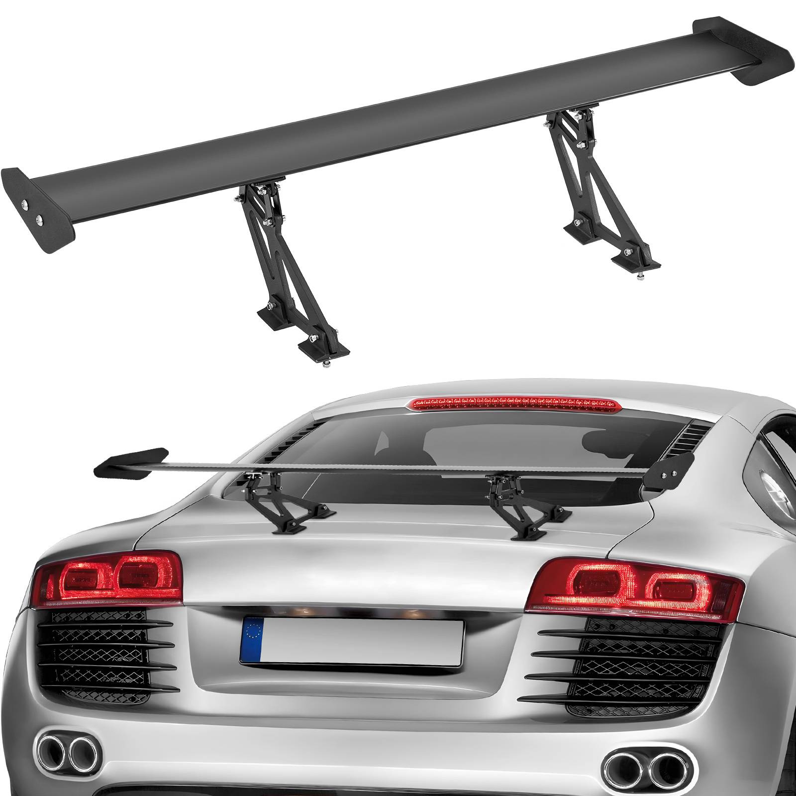 VEVOR Aileron aile style GT, 1100 mm, alu léger réglable. Pont unique, spoiler arrière, course BGW/JDM, noir. - Image 1