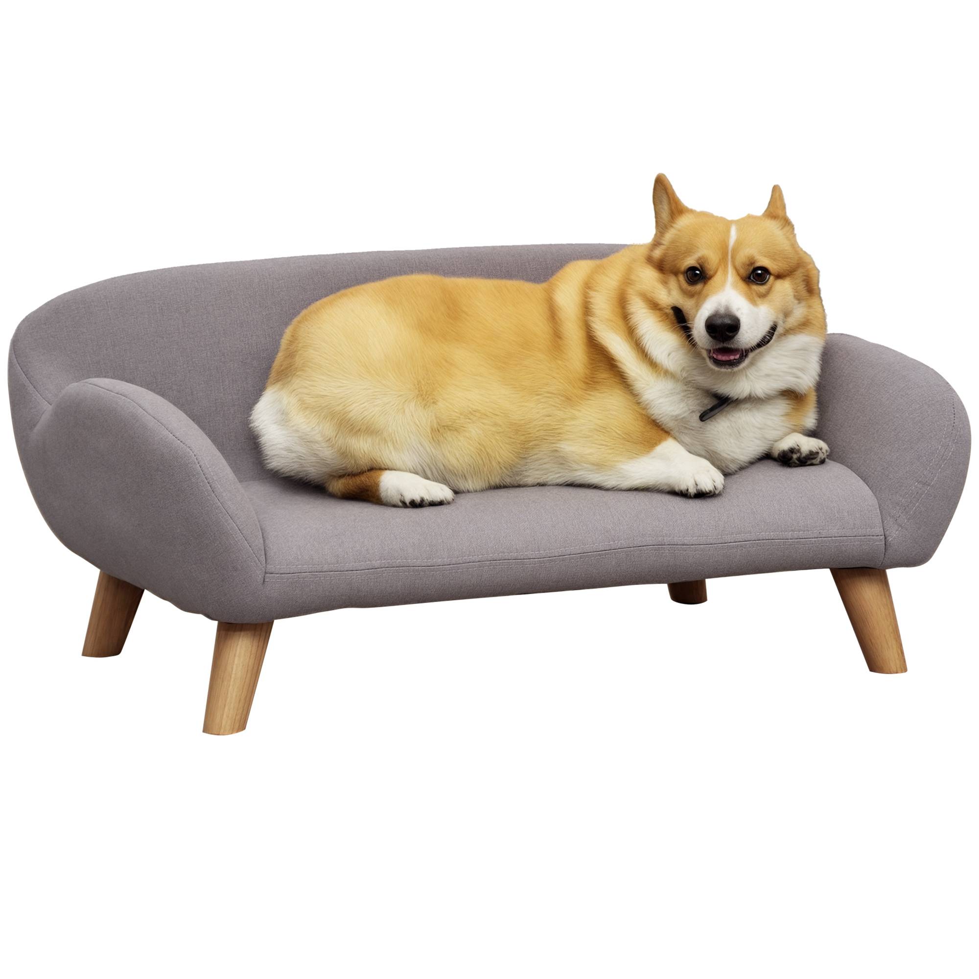 Sans Marque - Canapé chien style scandinave pieds fuselés bois revêtement tissu 72x44x31 cm gris - Image 1