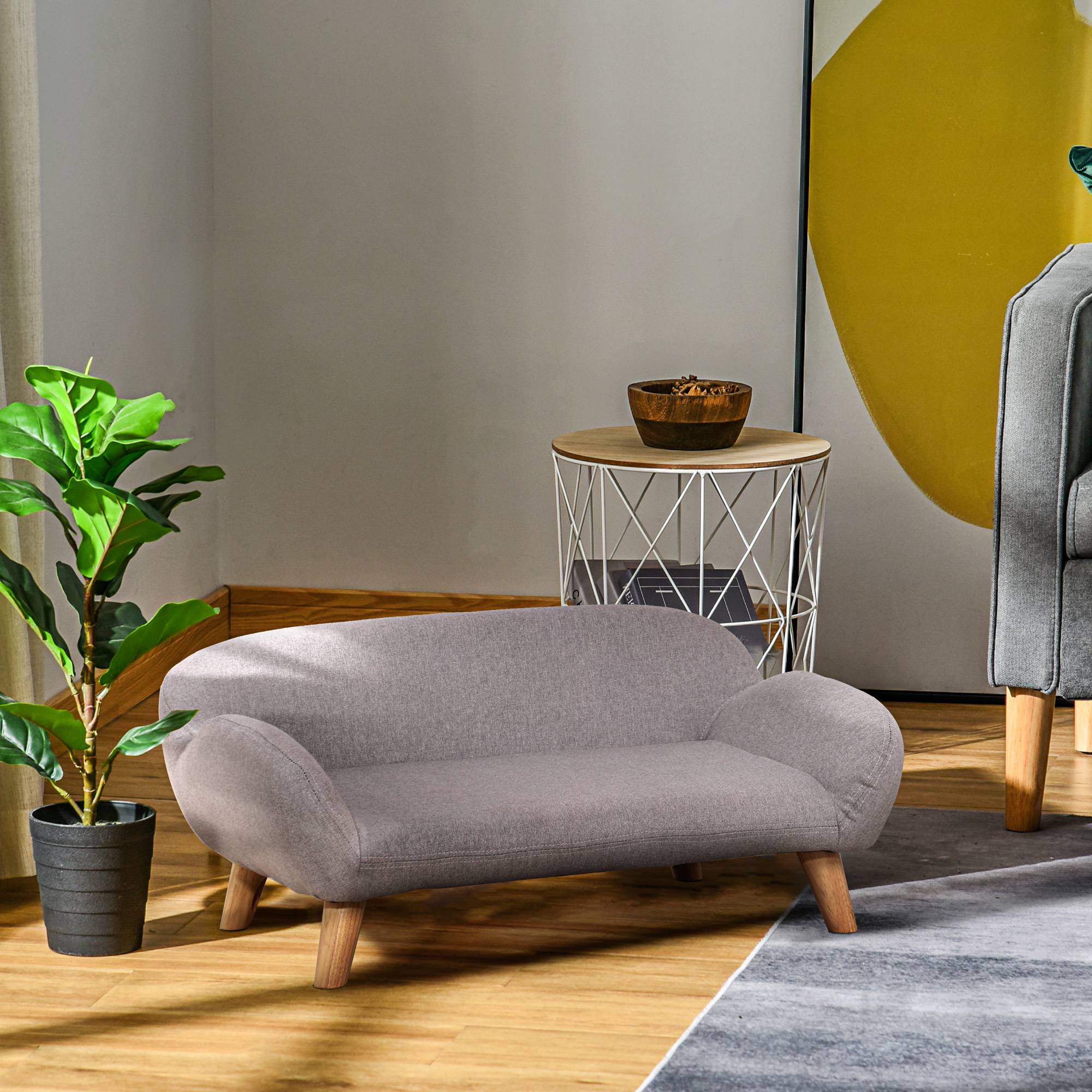 Sans Marque - Canapé chien style scandinave pieds fuselés bois revêtement tissu 72x44x31 cm gris - Image 4