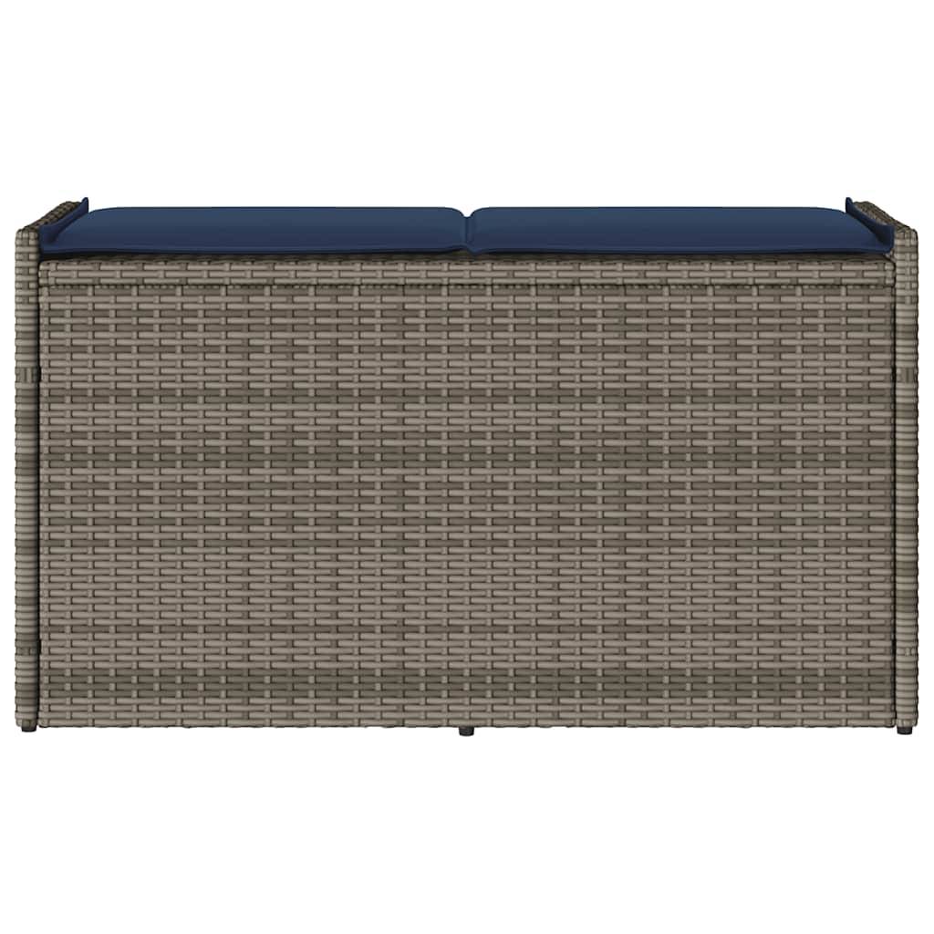 Banc Coffre de Jardin Résine Tressée Assise avec Rangement et Coussin pour Terrasse 100 cm Gris Bleu Marine – ComfortXL Outdoor Living - Image 4
