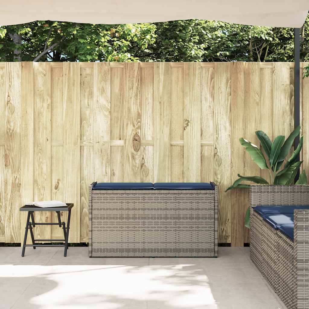 Banc Coffre de Jardin Résine Tressée Assise avec Rangement et Coussin pour Terrasse 100 cm Gris Bleu Marine – ComfortXL Outdoor Living - Image 3