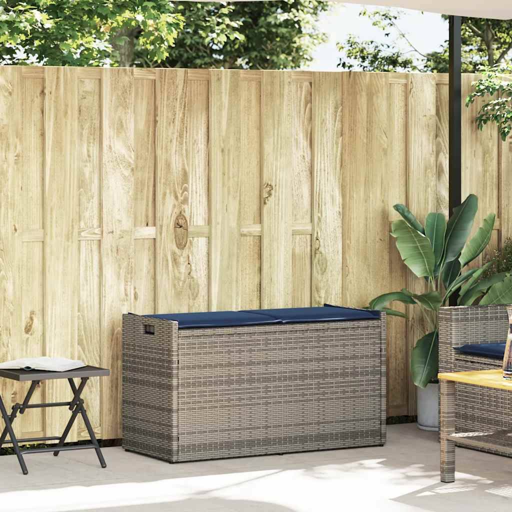 Banc Coffre de Jardin Résine Tressée Assise avec Rangement et Coussin pour Terrasse 100 cm Gris Bleu Marine – ComfortXL Outdoor Living - Image 2