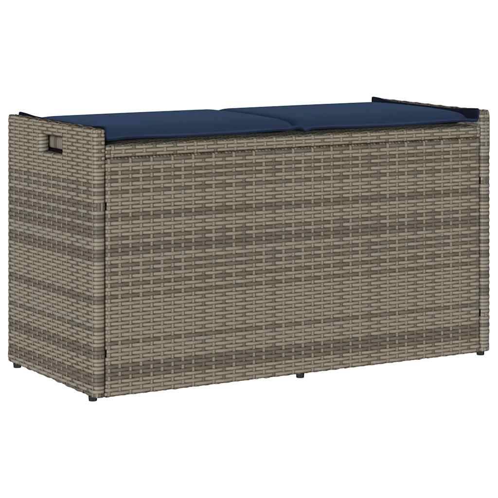 Banc Coffre de Jardin Résine Tressée Assise avec Rangement et Coussin pour Terrasse 100 cm Gris Bleu Marine – ComfortXL Outdoor Living - Image 1