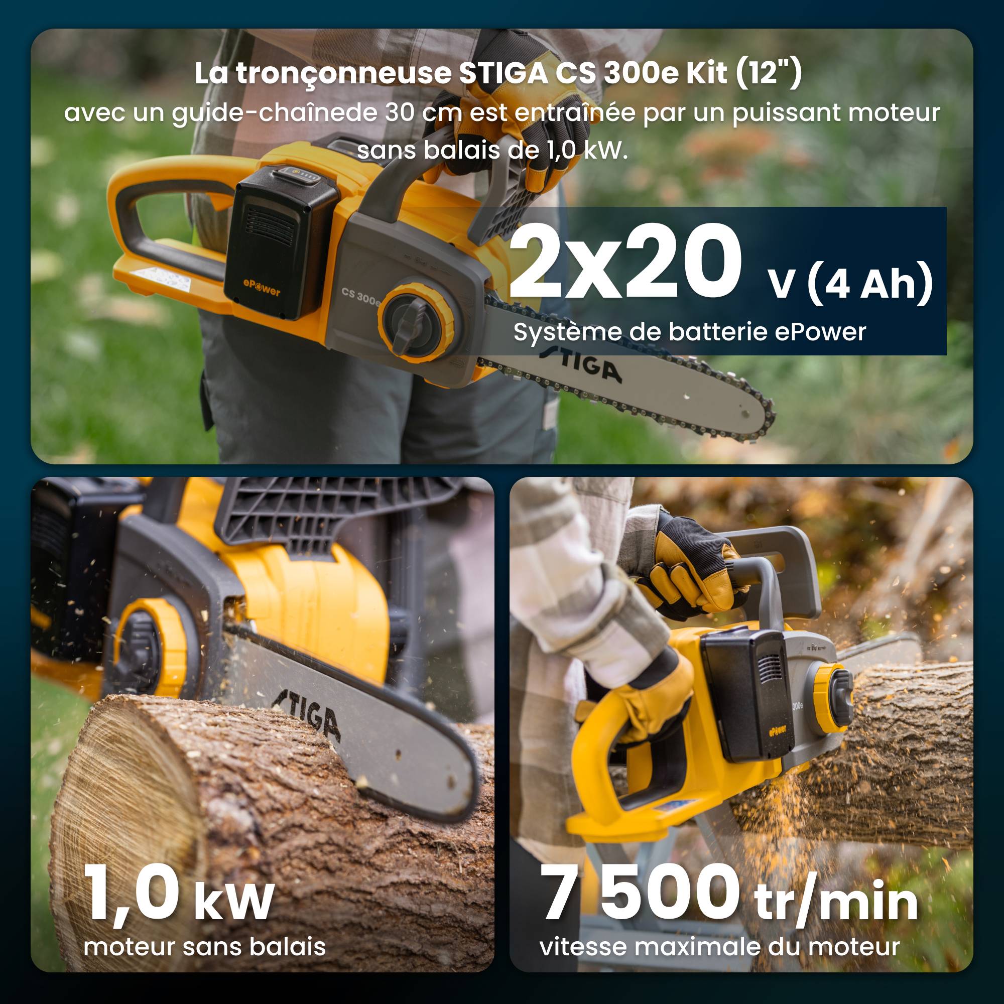 Stiga - Kit tronçonneuse CS 300e, batterie 20V (4Ah), coupe max 265 mm, sécurité avancée - STIGA - Image 2