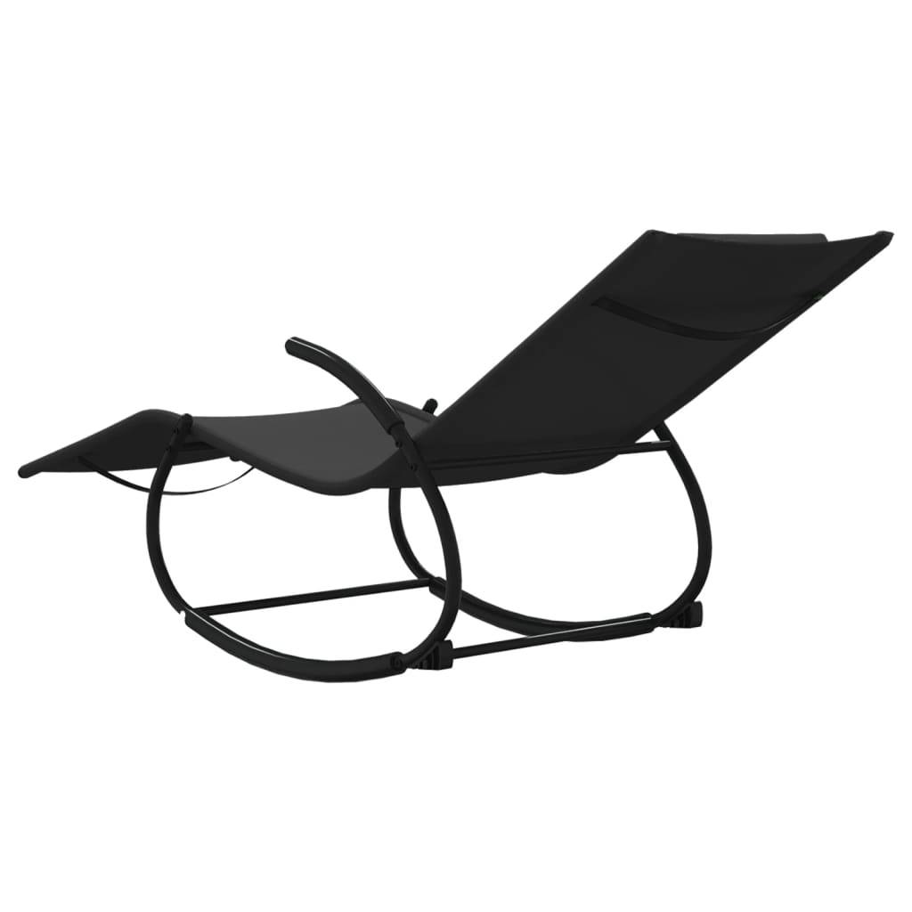 Helloshop26 - Chaises longues transat à bascule 2 pièes noir acier et textilène - Image 5