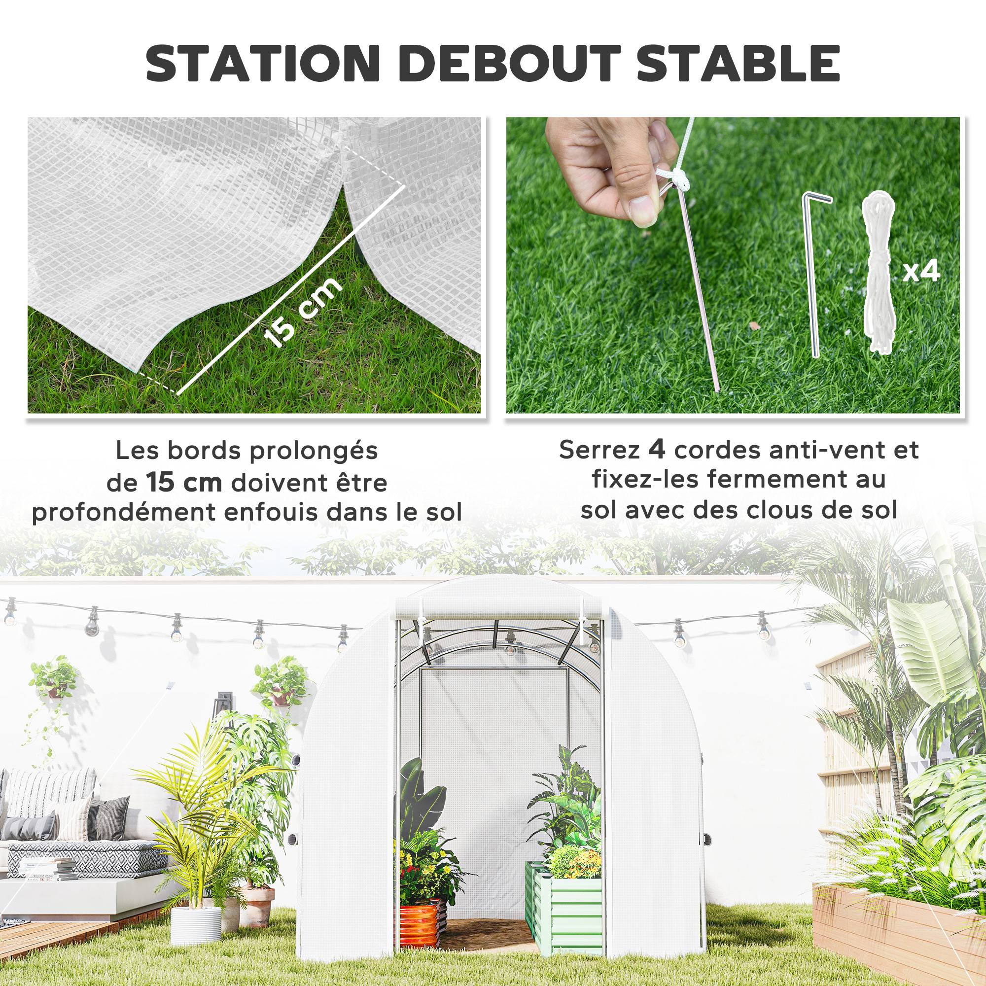 Maison Chic - Serre de jardin tunnel serre tunnel 6 m² avec 6 fenêtres porte enroulable toile PE structure en acier galvanisé blanc - Image 7
