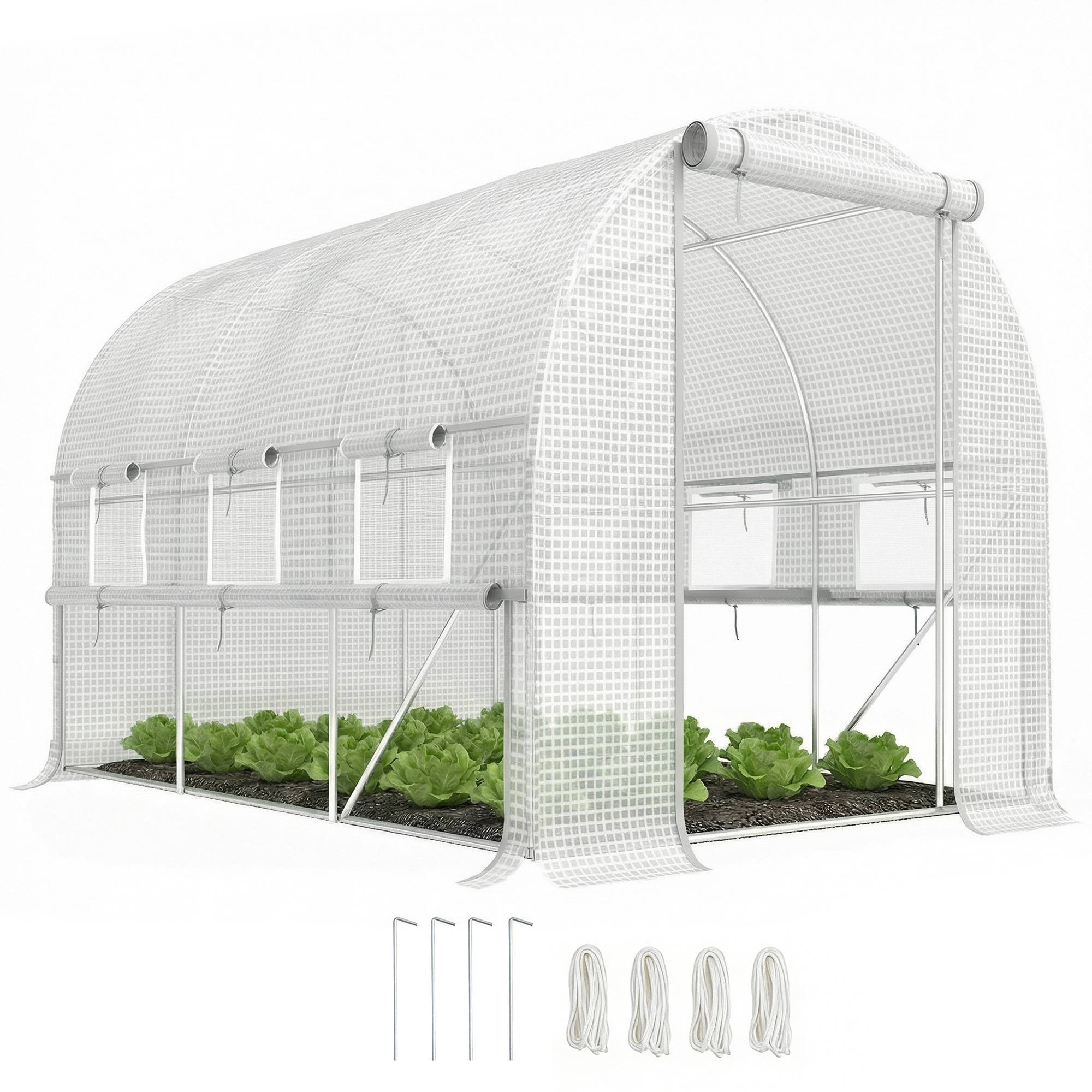 Maison Chic - Serre de jardin tunnel serre tunnel 6 m² avec 6 fenêtres porte enroulable toile PE structure en acier galvanisé blanc - Image 3