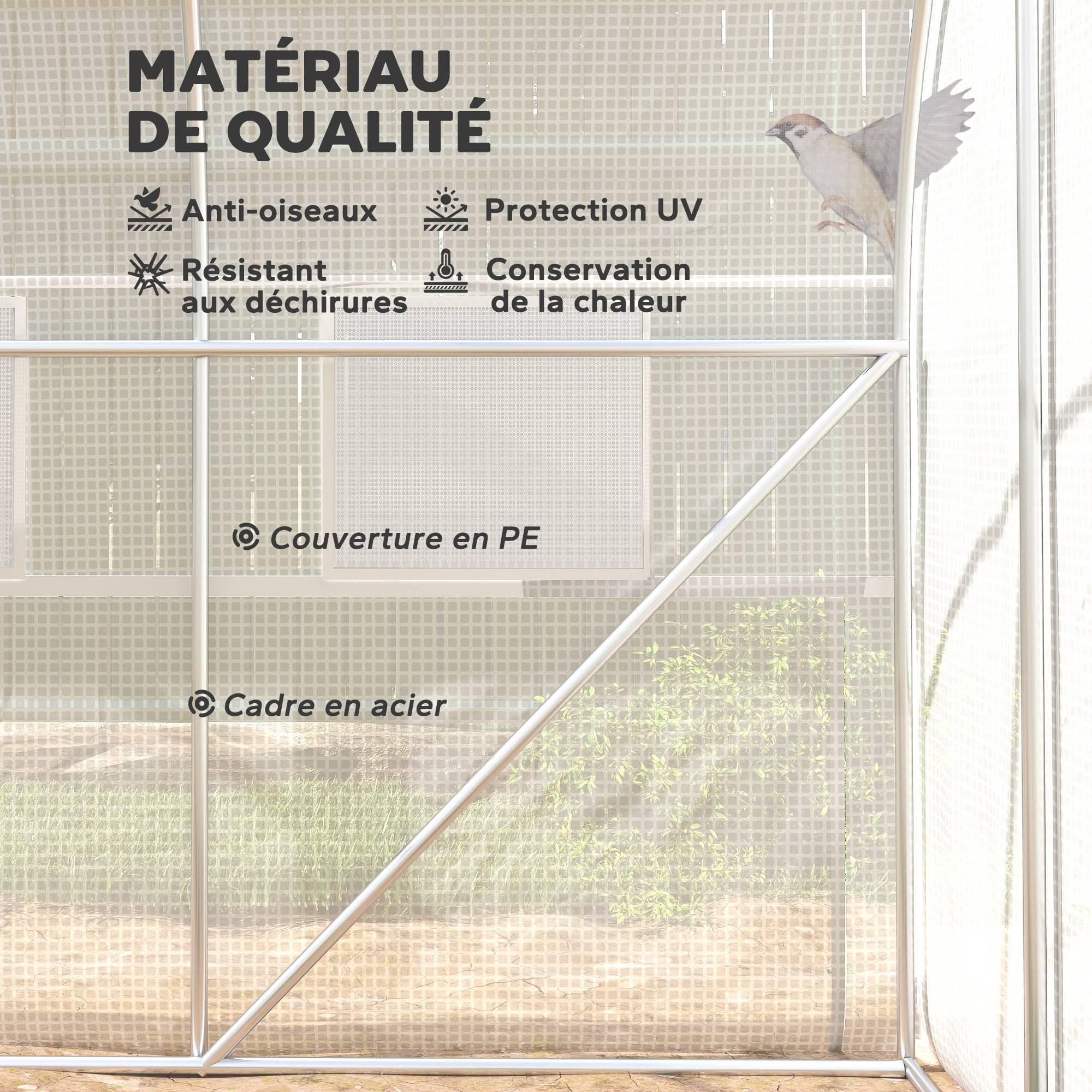 Maison Chic - Serre de jardin tunnel serre tunnel 6 m² avec 6 fenêtres porte enroulable toile PE structure en acier galvanisé blanc - Image 6