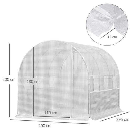 Maison Chic - Serre de jardin tunnel serre tunnel 6 m² avec 6 fenêtres porte enroulable toile PE structure en acier galvanisé blanc - Image 5