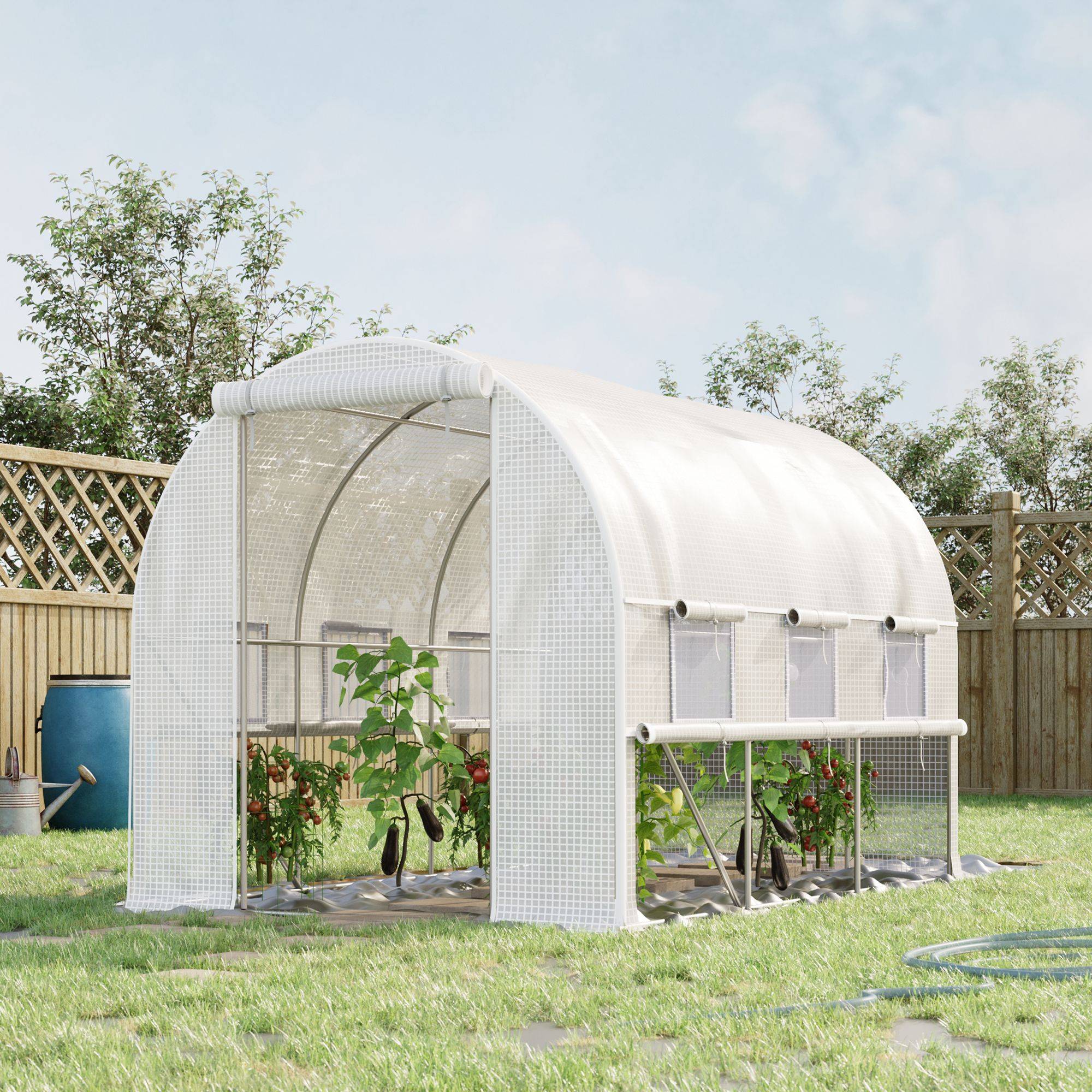 Maison Chic - Serre de jardin tunnel serre tunnel 6 m² avec 6 fenêtres porte enroulable toile PE structure en acier galvanisé blanc - Image 2