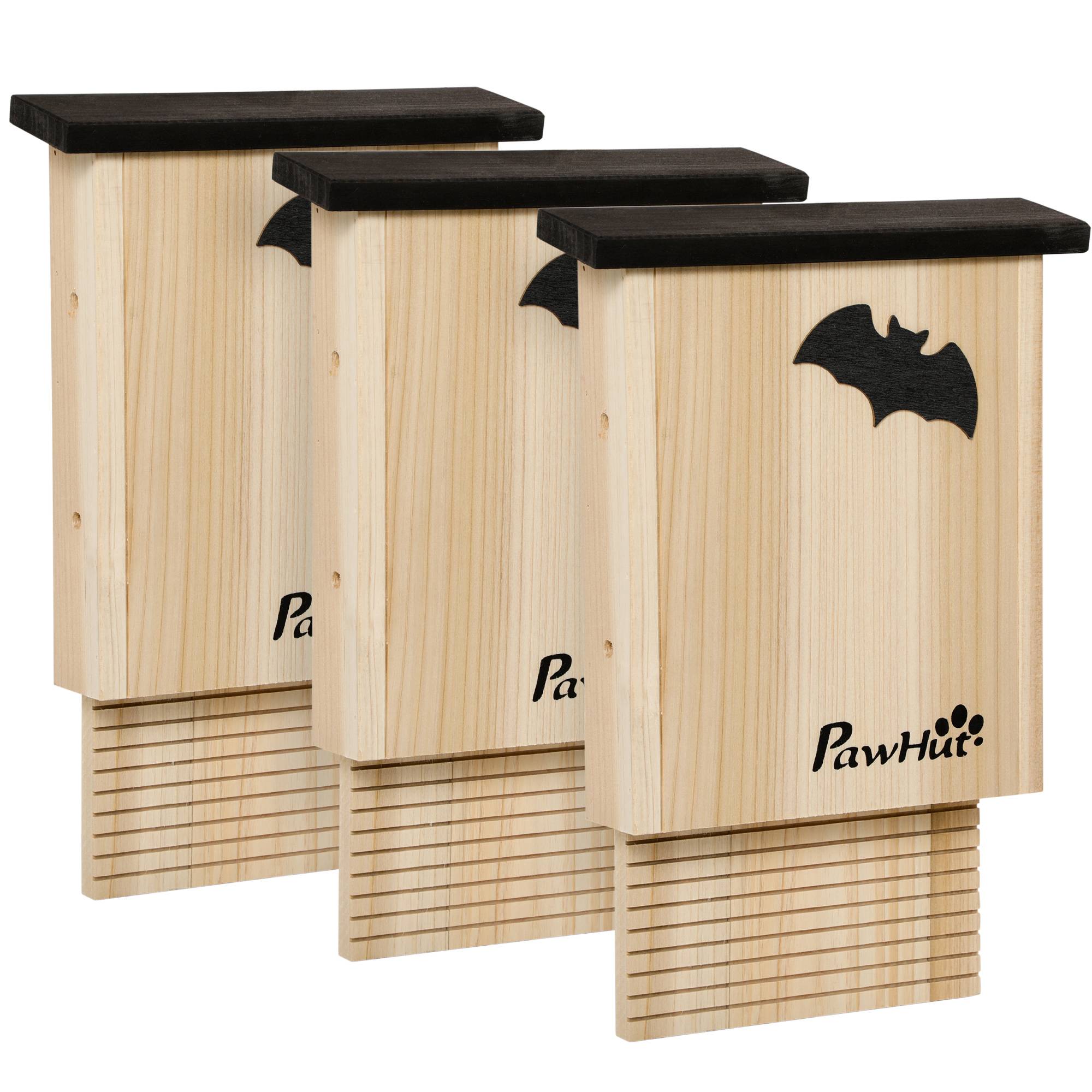 Sans Marque - 3er Set Fledermaushaus wetterbeständig bis 3 Fledermäuse pro Haus Tannenholz Natur + Schwarz - Image 1