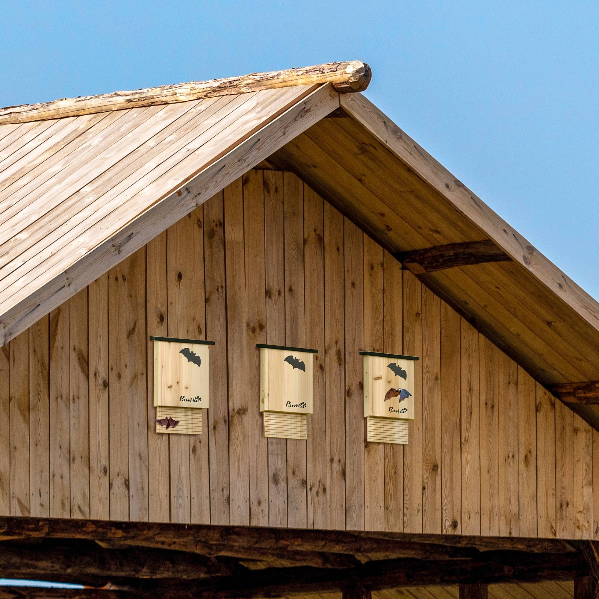 Sans Marque - 3er Set Fledermaushaus wetterbeständig bis 3 Fledermäuse pro Haus Tannenholz Natur + Schwarz - Image 4