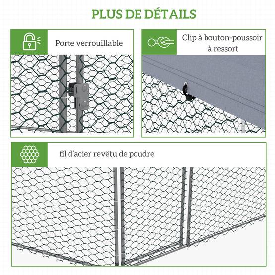 Enclos poulailler extérieur 10 m² parc grillagé 400 x 346 x 263 cm - espace couvert - 10-15 poules - Image 9