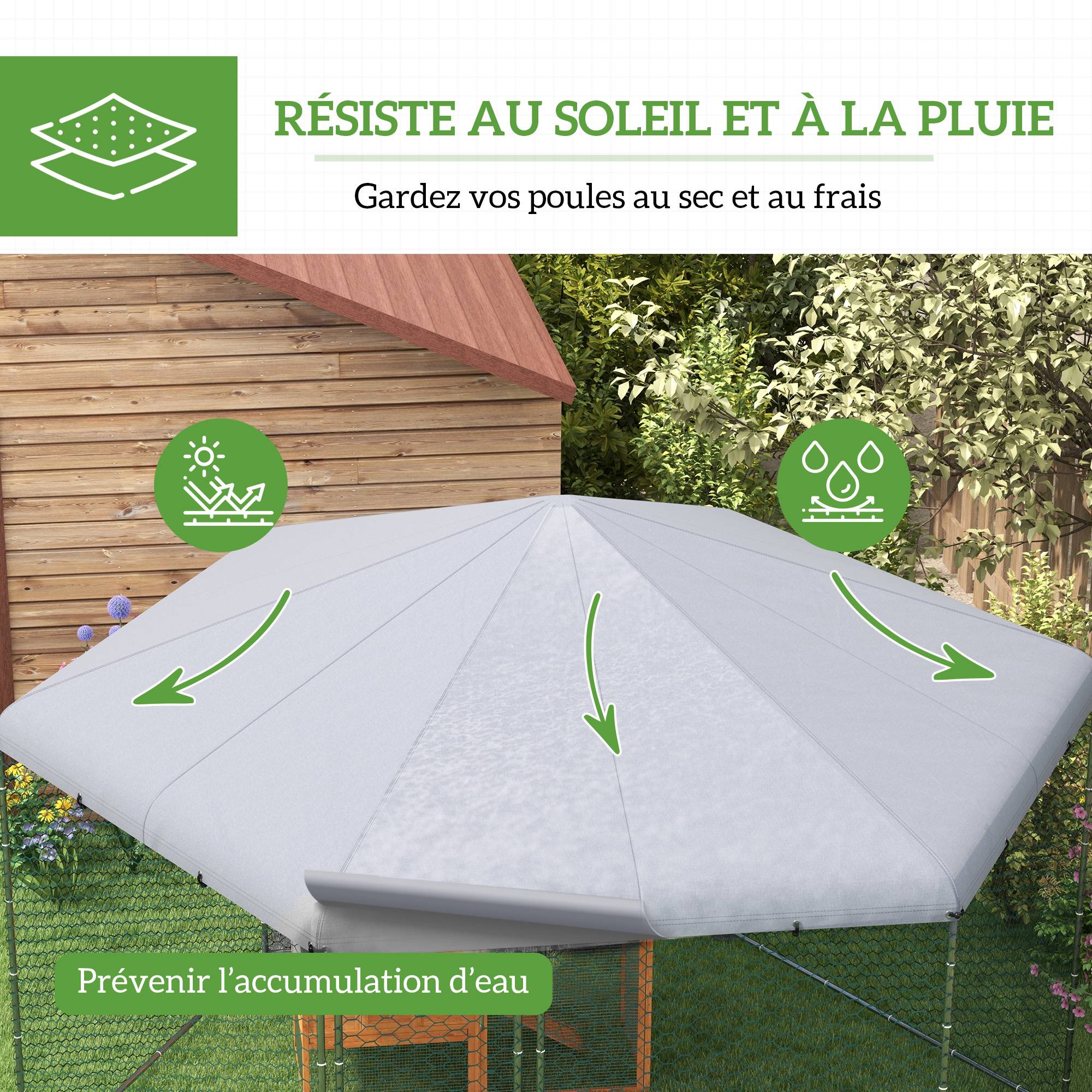 Enclos poulailler extérieur 10 m² parc grillagé 400 x 346 x 263 cm - espace couvert - 10-15 poules - Image 6
