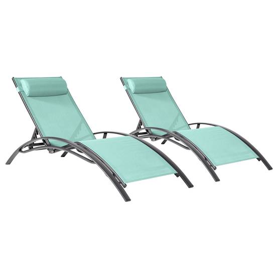 Happy Garden - Lot de 2 transats GALAPAGOS en textilène vert d'eau - aluminium gris anthracite - HAPPY GARDEN - Image 1