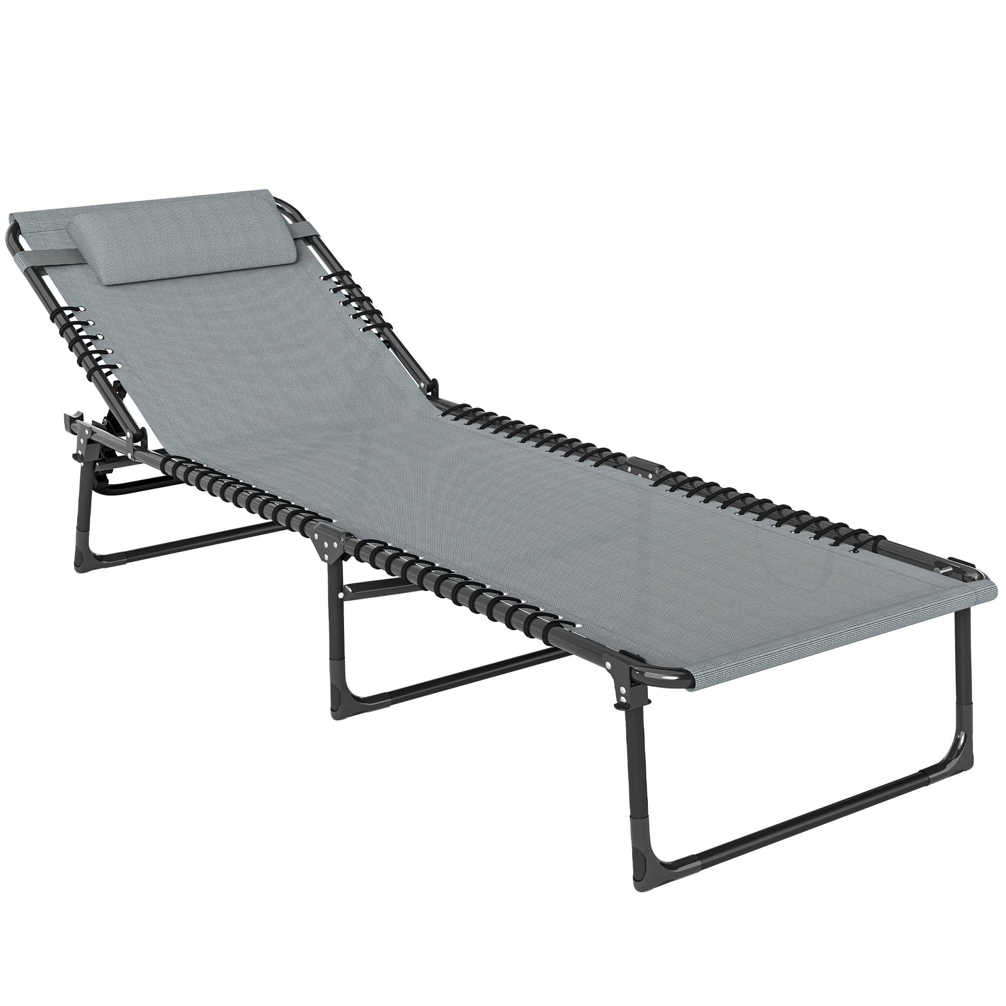 Bain de Soleil transat Pliable Dossier inclinable Multi-Positions - 189x58x30cm Acier Gris fr42 - Image 1