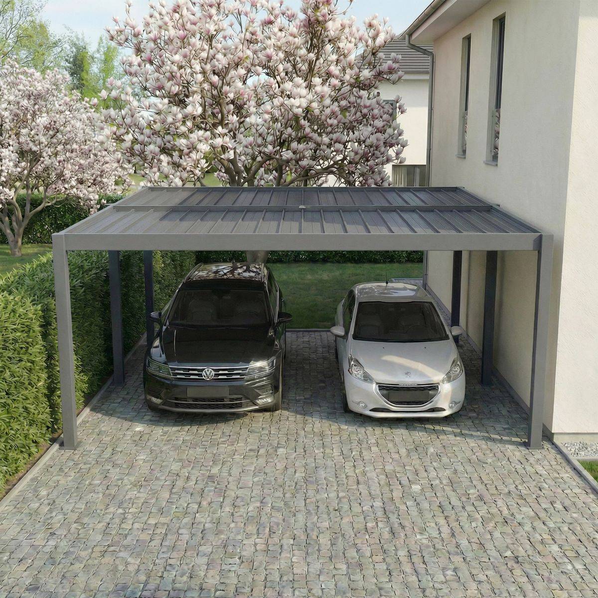 Direct Abris - Carport Aluminium 570 x 645 cm WESTON - 37 m2 - Hauteur : 255 - 2 Voitures - Abri Voiture Autoportant - Gouttière incluse - Image 1
