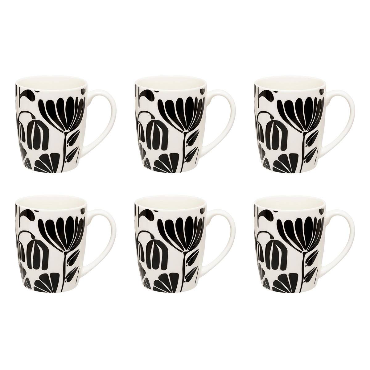 Lot de 6 Mugs "Twisted Lime" 37cl Noir & Blanc
