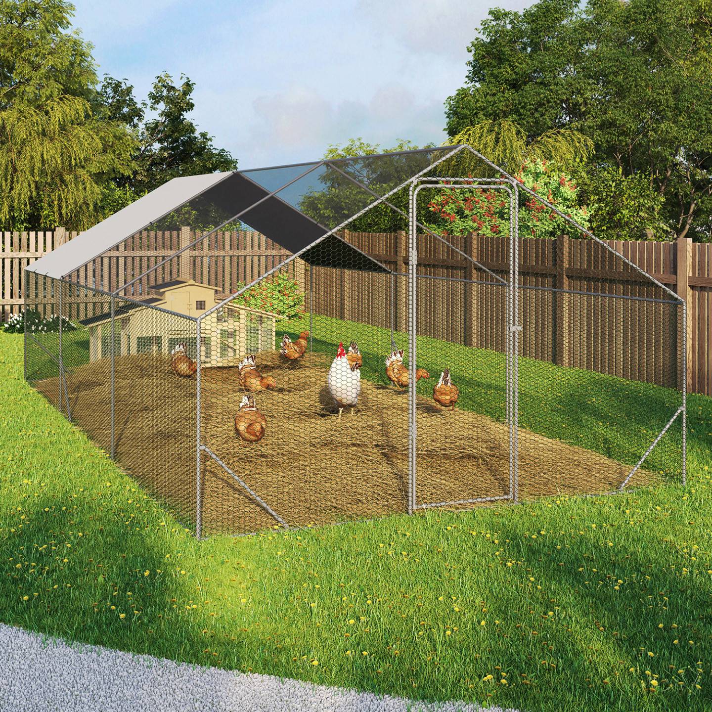 IDMARKET - Enclos poulailler 18 m² – 6×3×2 m acier galvanisé, toit étanche & porte loquet – ID Market