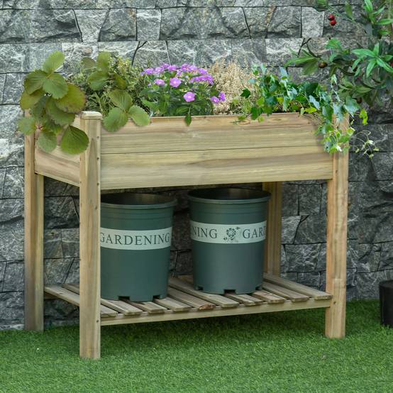 Table de culture potager surélevée bois sapin autoclave balcon 91cm vert - ComfortXL Outdoor Living - Image 3
