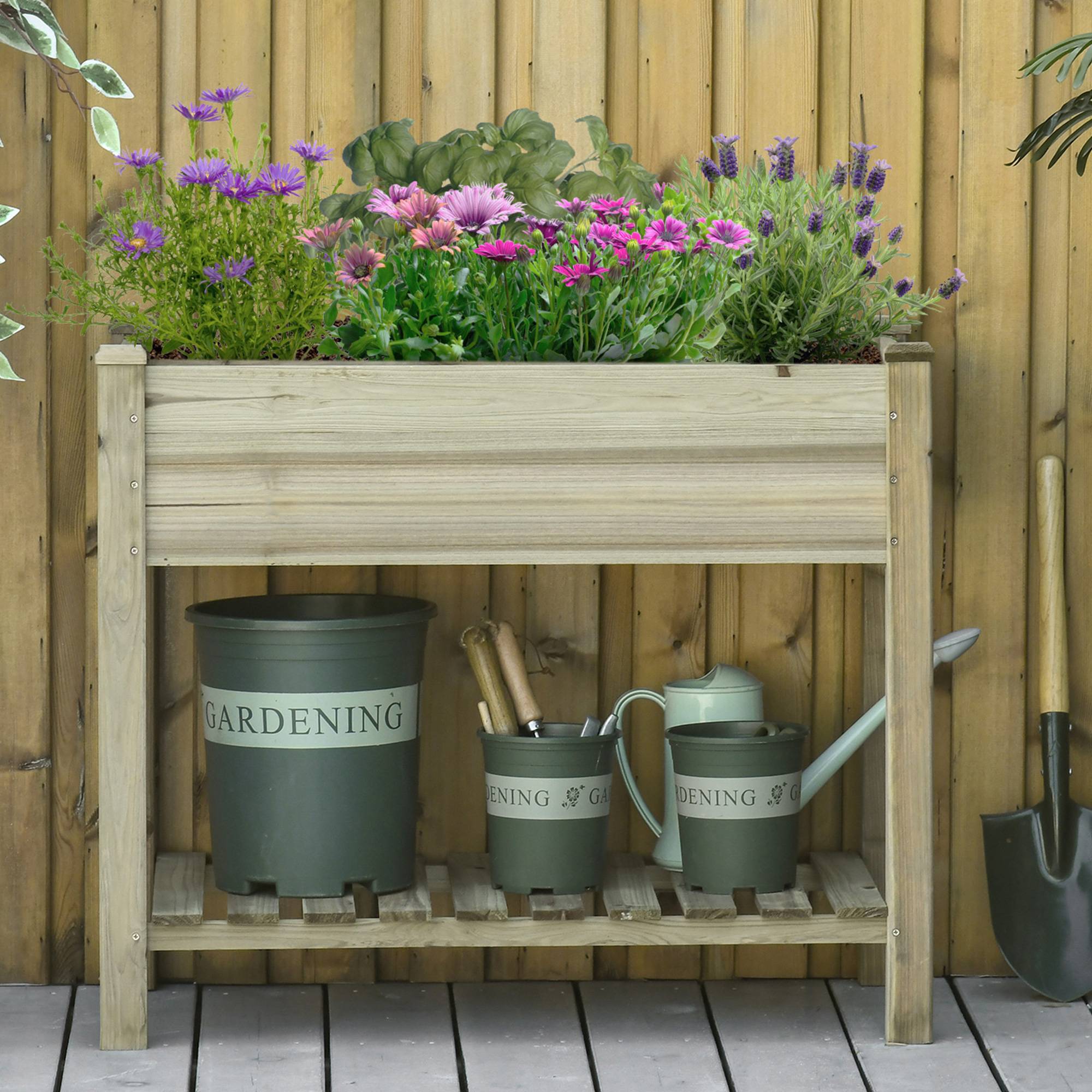Table de culture potager surélevée bois sapin autoclave balcon 91cm vert - ComfortXL Outdoor Living - Image 4