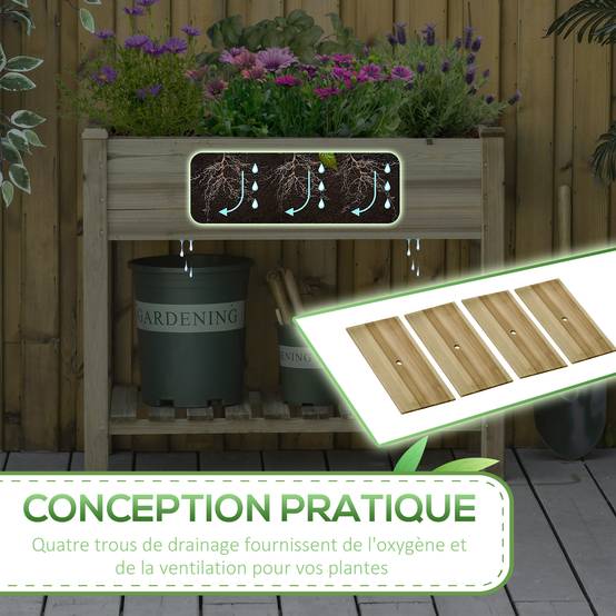 Table de culture potager surélevée bois sapin autoclave balcon 91cm vert - ComfortXL Outdoor Living - Image 8