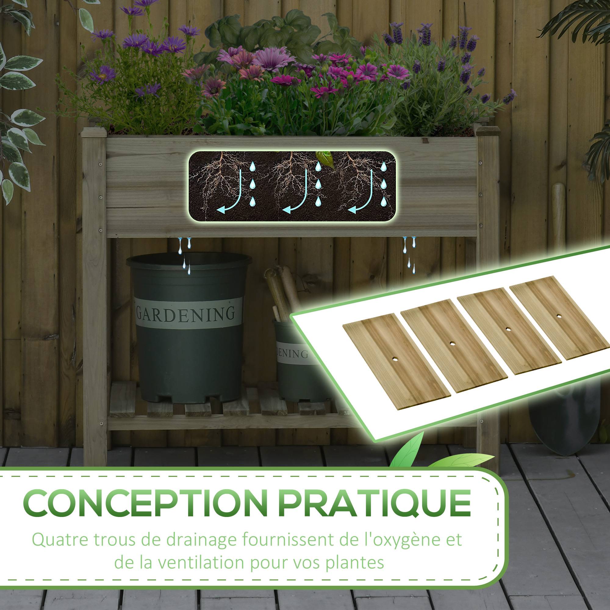 Table de culture potager surélevée bois sapin autoclave balcon 91cm vert - ComfortXL Outdoor Living - Image 8