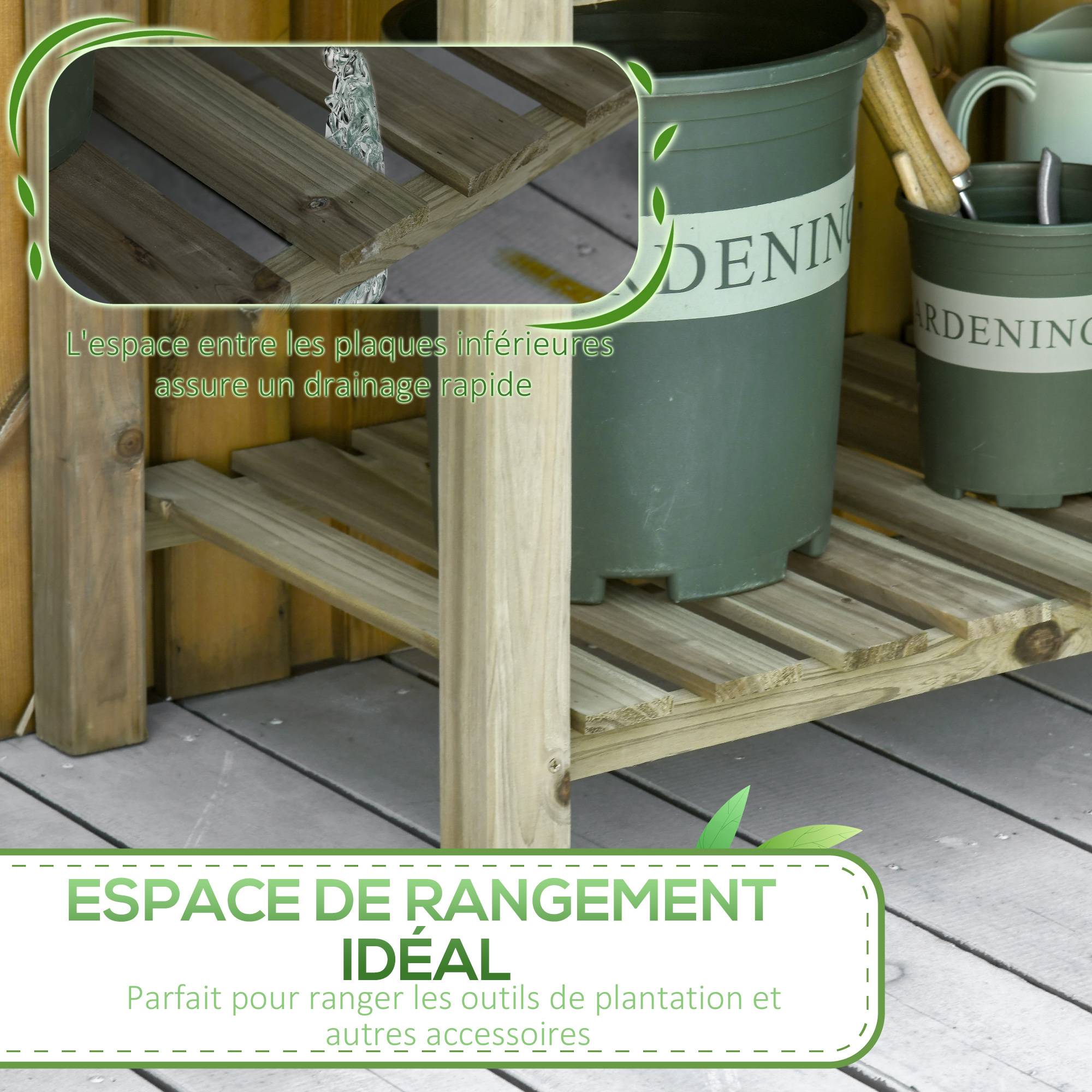 Table de culture potager surélevée bois sapin autoclave balcon 91cm vert - ComfortXL Outdoor Living - Image 7