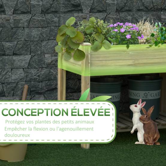 Table de culture potager surélevée bois sapin autoclave balcon 91cm vert - ComfortXL Outdoor Living - Image 6