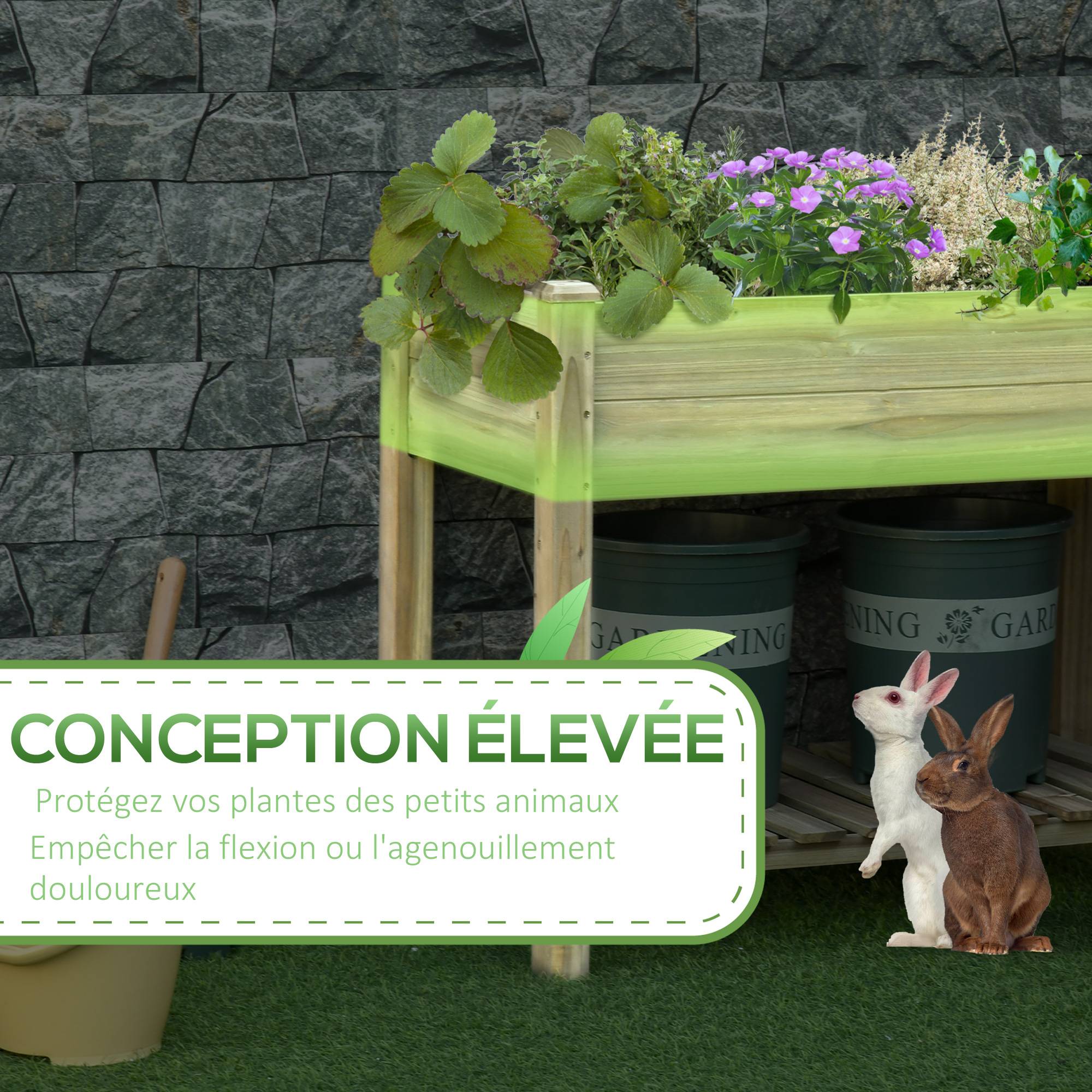 Table de culture potager surélevée bois sapin autoclave balcon 91cm vert - ComfortXL Outdoor Living - Image 6
