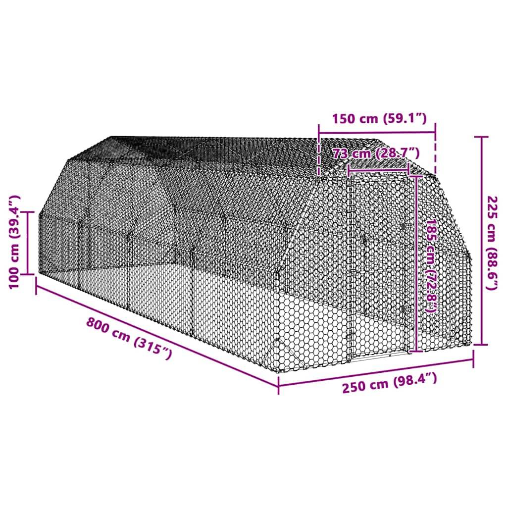 Poulailler acier argent 2,5 x 8 x 2,25 m - Prolenta premium p3307.1 - Image 8