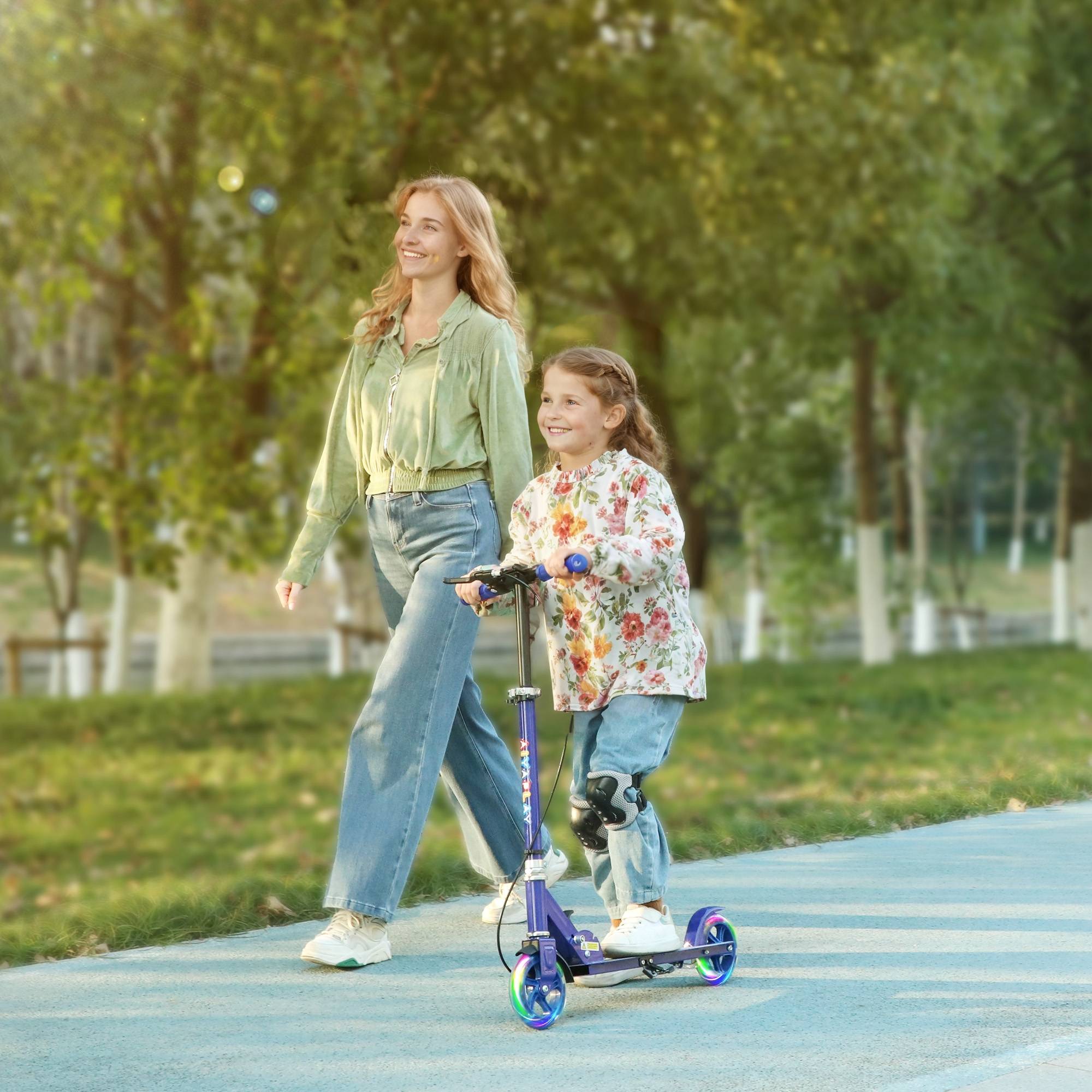 Trottinette enfants 3 à 8 ans, trottinette pliable à 2 roues LED roues lumineuses, 4 réglages en hauteur, bleu - Image 3