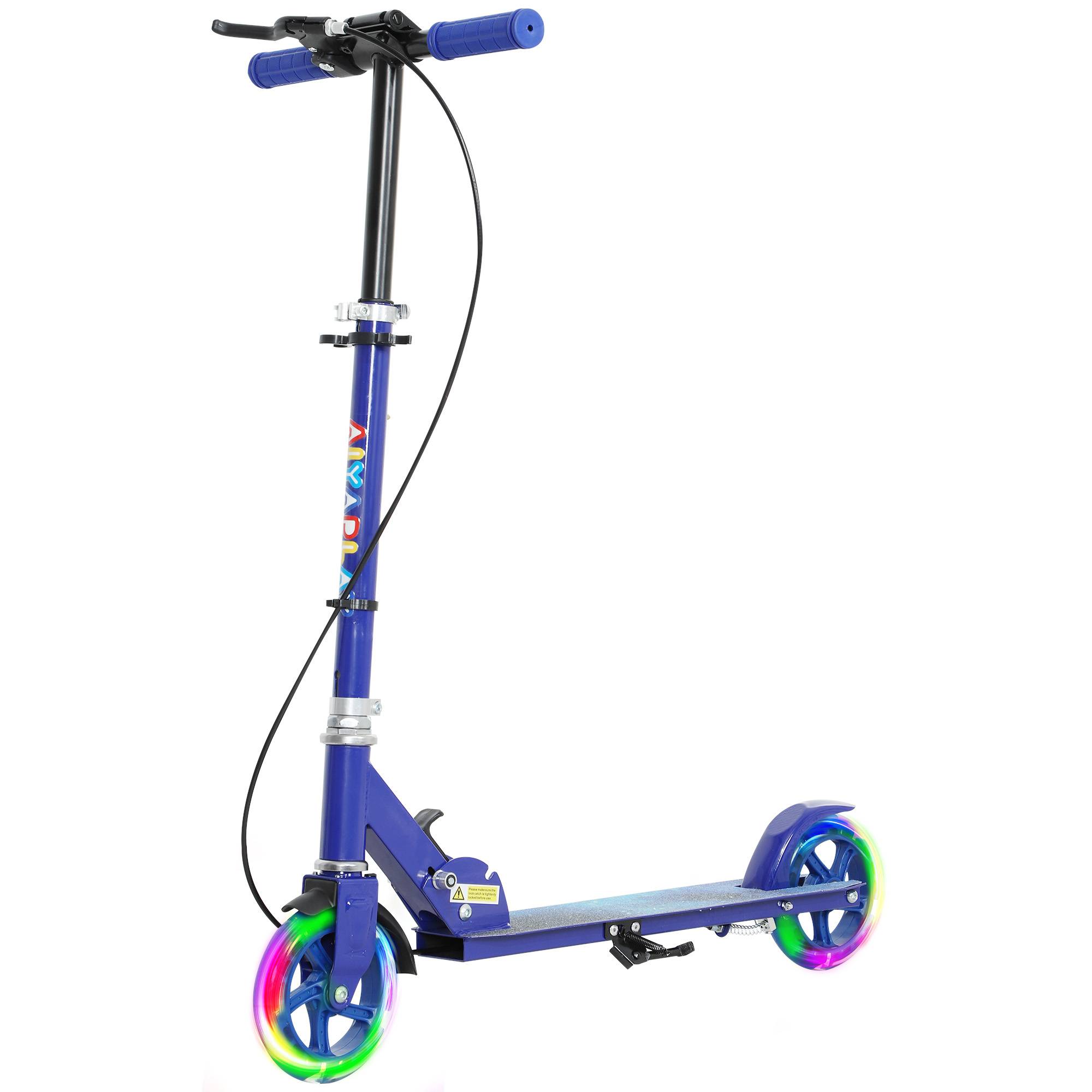 Trottinette enfants 3 à 8 ans, trottinette pliable à 2 roues LED roues lumineuses, 4 réglages en hauteur, bleu - Image 2