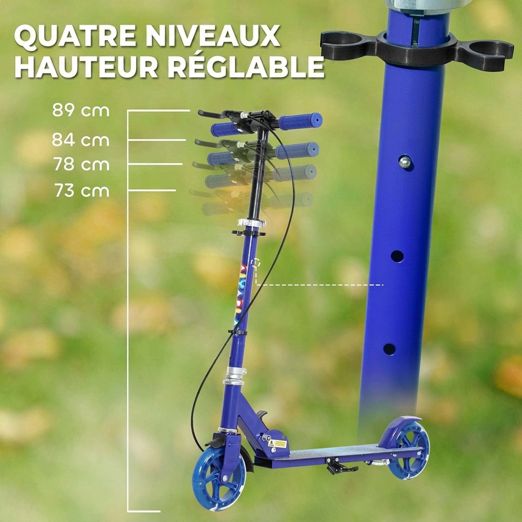 Trottinette enfants 3 à 8 ans, trottinette pliable à 2 roues LED roues lumineuses, 4 réglages en hauteur, bleu - Image 6