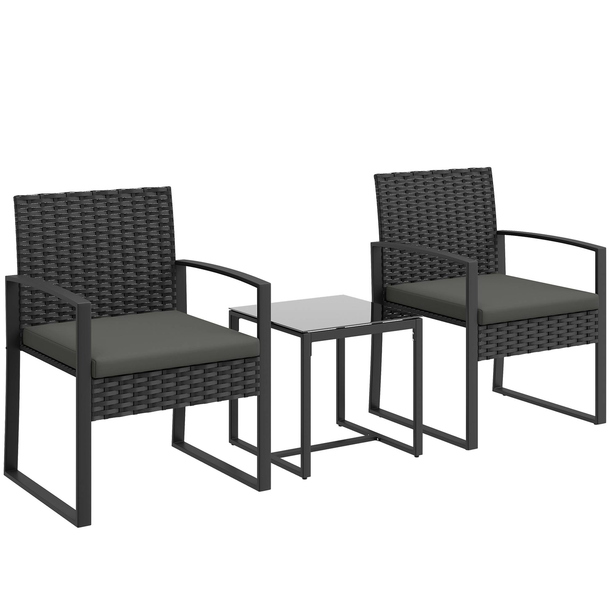 ComfortXL - Salon de jardin 3 pièces résine tressée gris foncé 2 places avec coussins table basse pour balcon et terrasse - Image 10