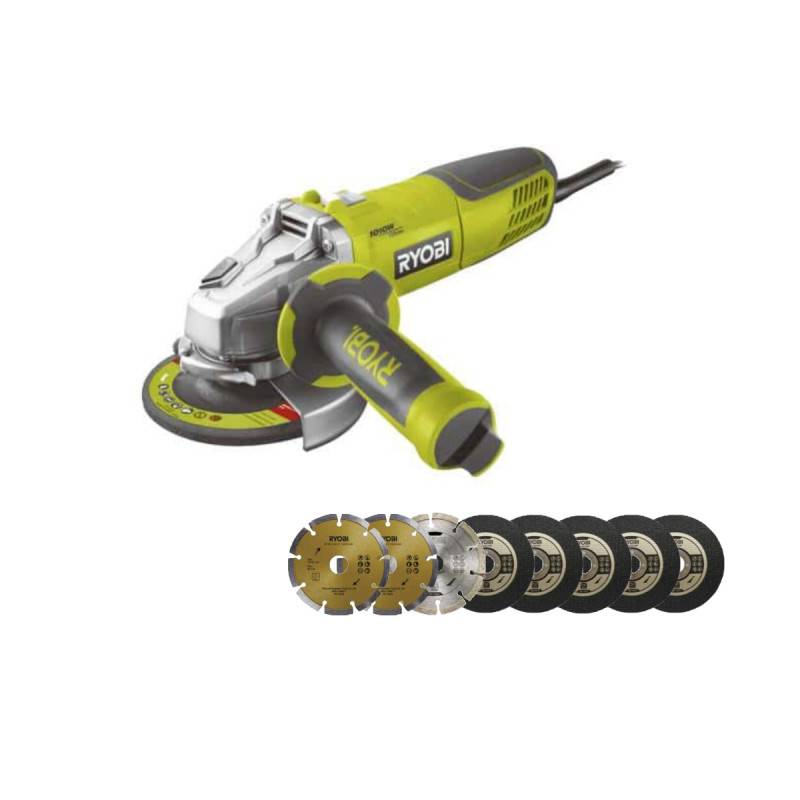 Ryobi - Pack RYOBI Meuleuse d'angle 800W 125mm - 8 disques diamants et à tronçonner