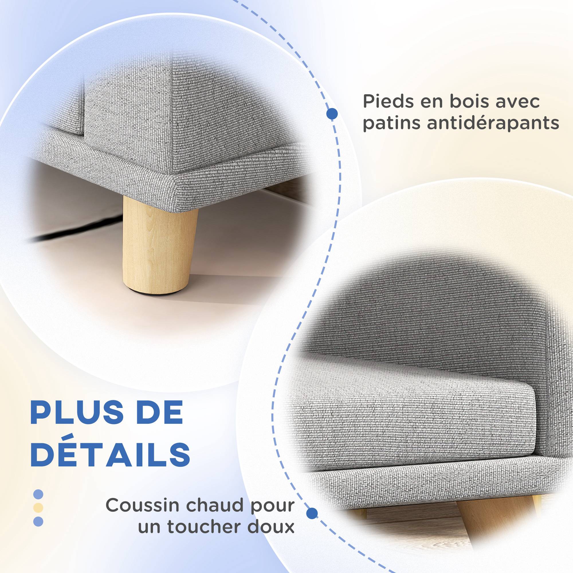 Canapé pour chien grand lit surélevé pour chien coussin lavable cadre en bois tissu polyester 98 x 67 x 25 cm gris - Image 8