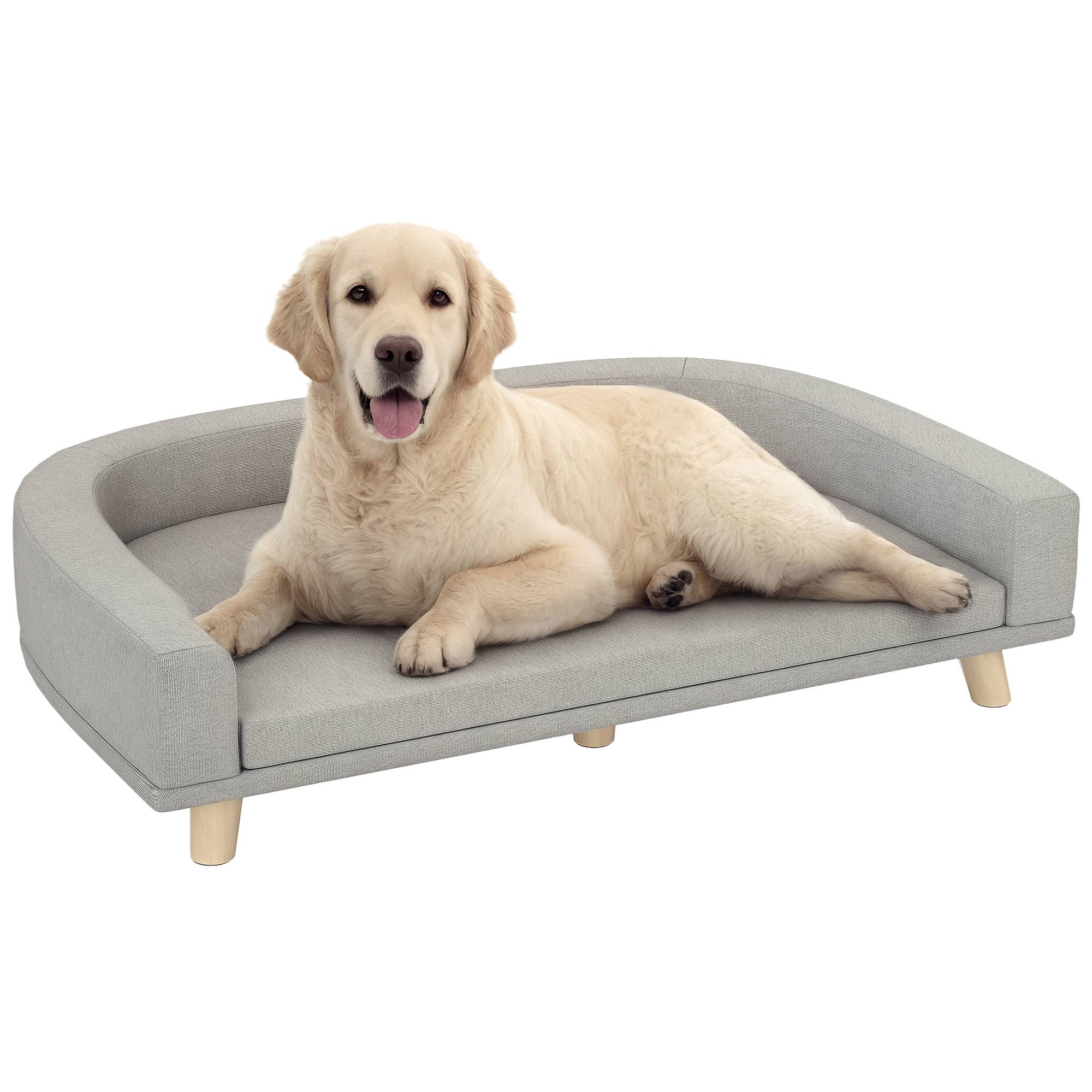 Canapé pour chien grand lit surélevé pour chien coussin lavable cadre en bois tissu polyester 98 x 67 x 25 cm gris - Image 1