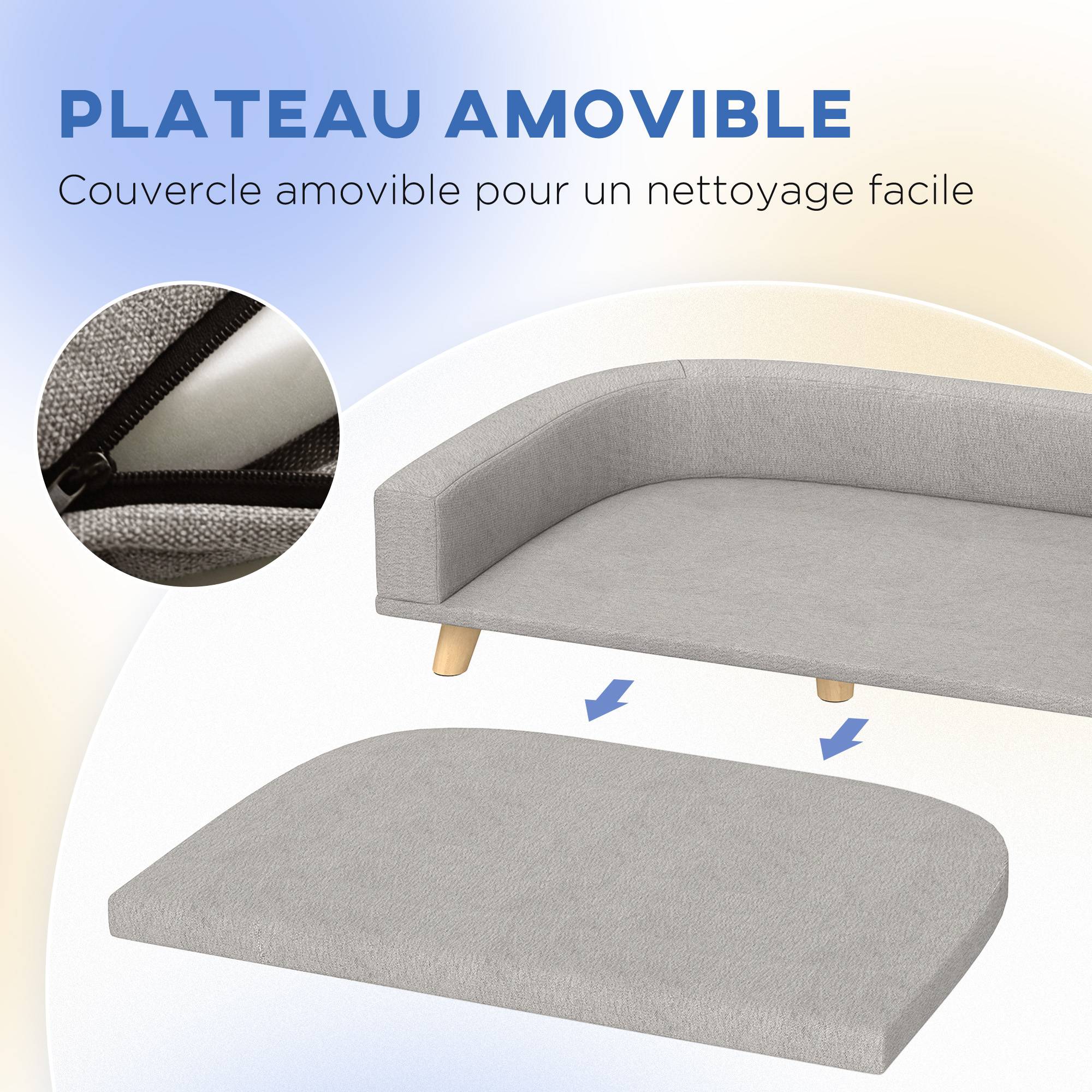 Canapé pour chien grand lit surélevé pour chien coussin lavable cadre en bois tissu polyester 98 x 67 x 25 cm gris - Image 7