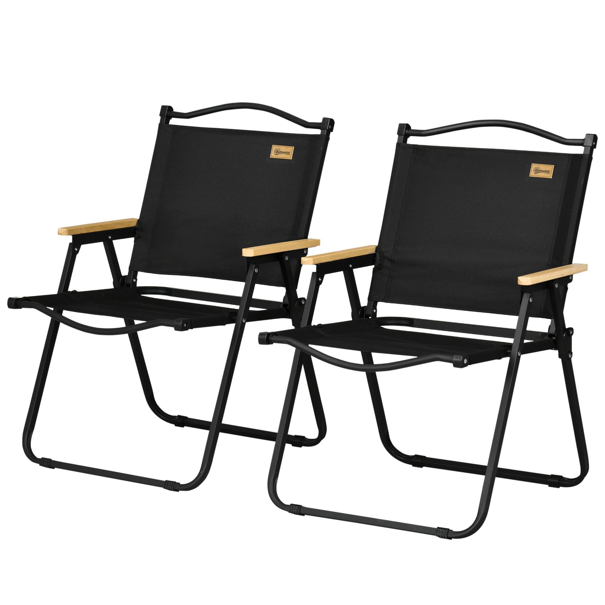 Lot 2 Chaises Camping Acier Oxford Pliables Plage Pêche Légères 54x59x78cm Noir - ComfortXL Outdoor Living - Image 2
