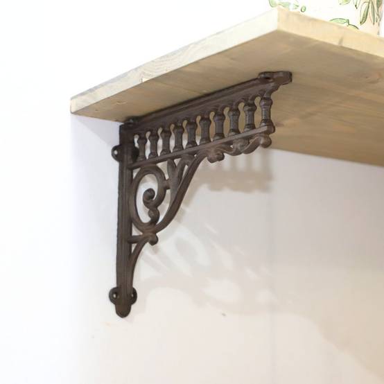 Équerre fixation étagère vintage ancienne fonte marron 27 x 22.5 cm Chemin de campagne - Image 2
