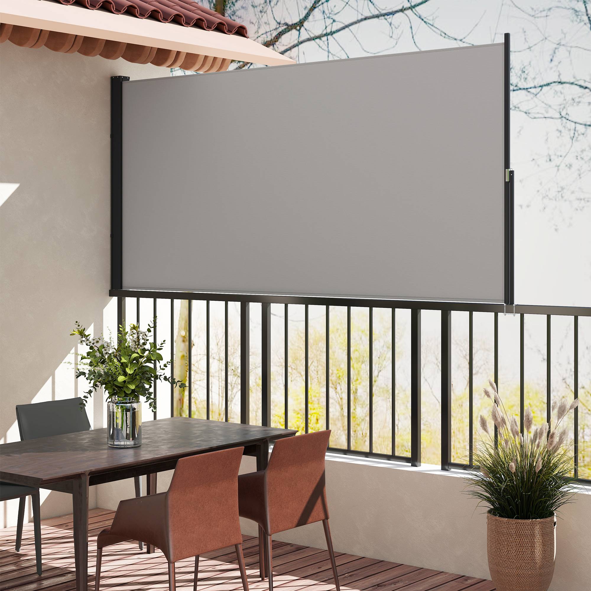 Store latéral aluminium et polyester gris clair 300 x 3.5 x 140 cm - PANGIVO - Image 9