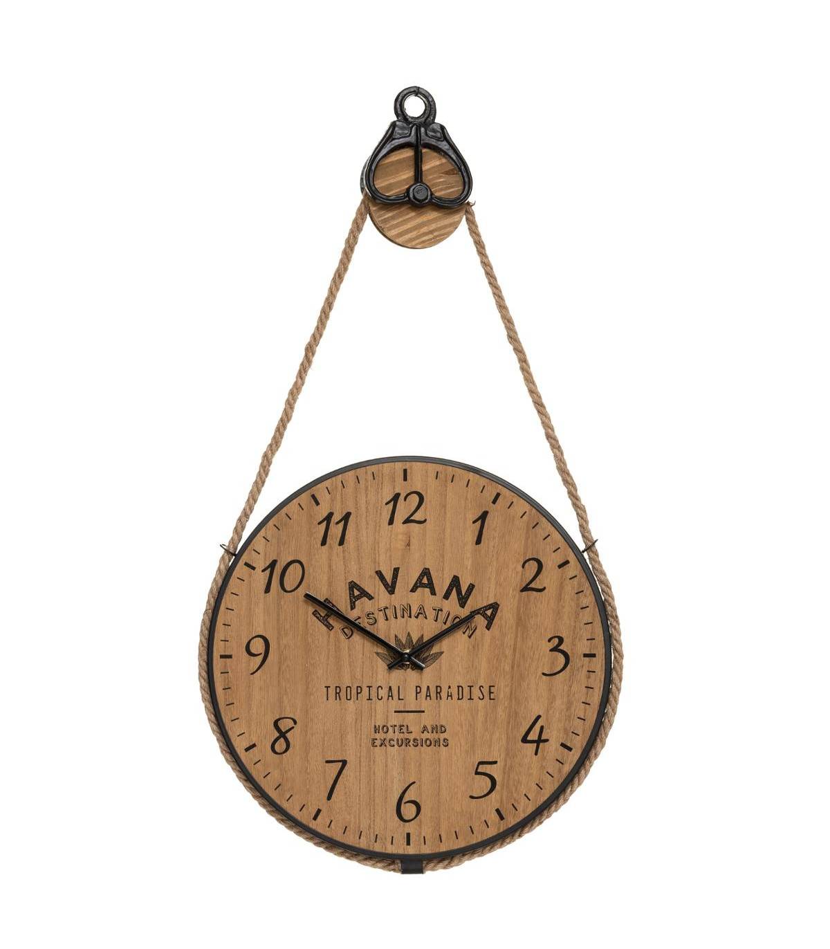 Pendule murale forme poulie en Bois et Métal D 40 cm - Image 1